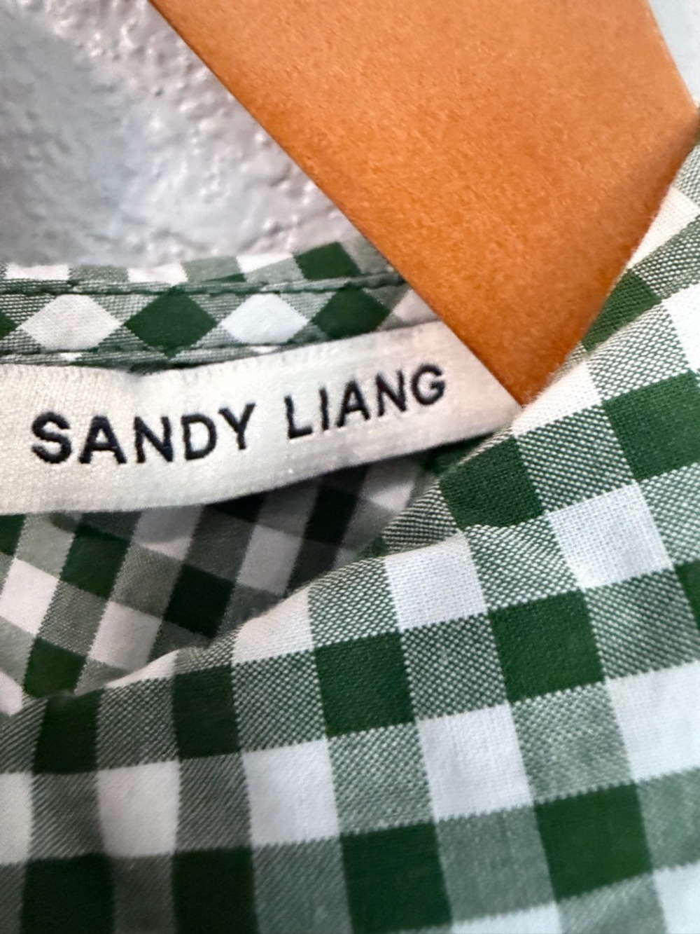 Sandy Liang Gingham Peter Pan Collar Dress with Cut-Out Green White Size 4 - Picture 4 of 16
